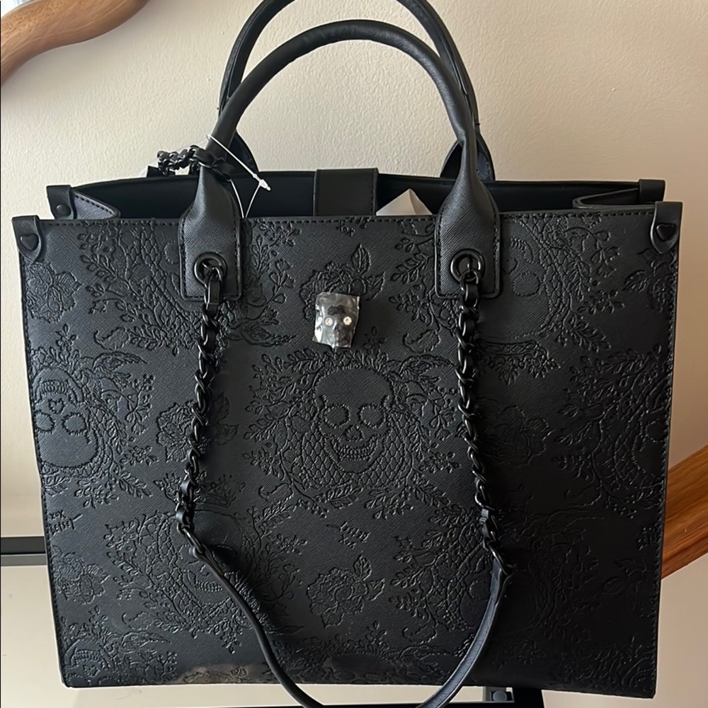 Betsey Johnson Black skull  Floral Shoulder Bag